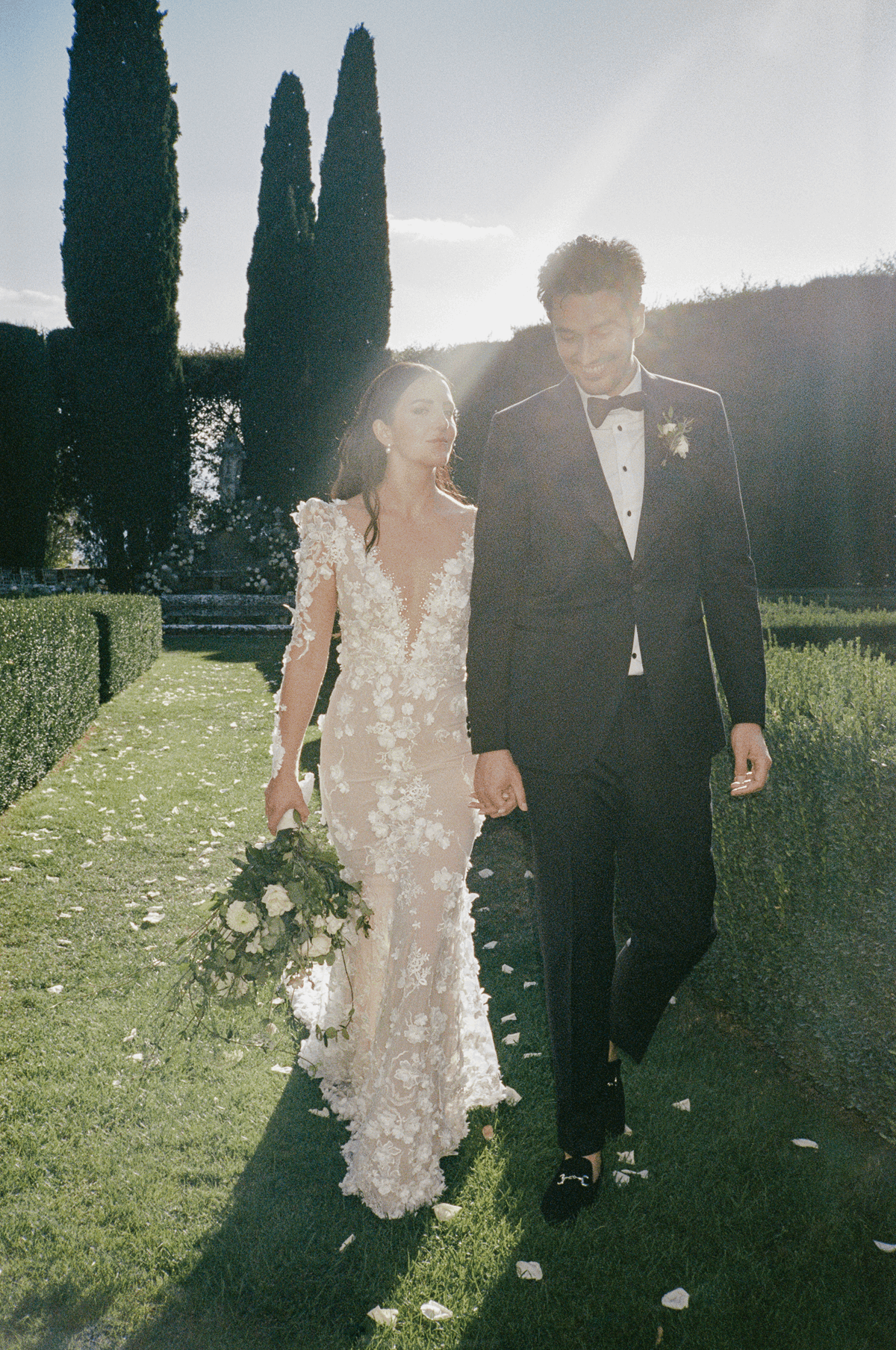 Newly Married Couple at La Foce in Tuscany