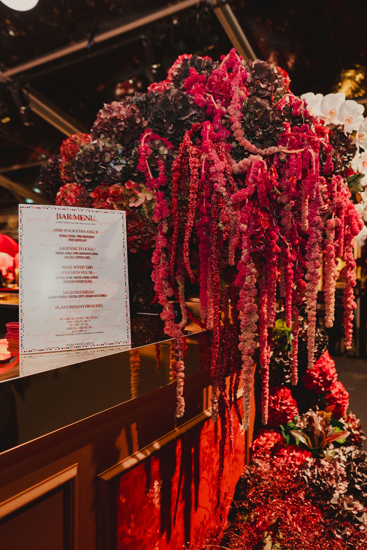 Bond Inspired Coded Bar Menu for an Opulent Indian Wedding Welcome Dinner