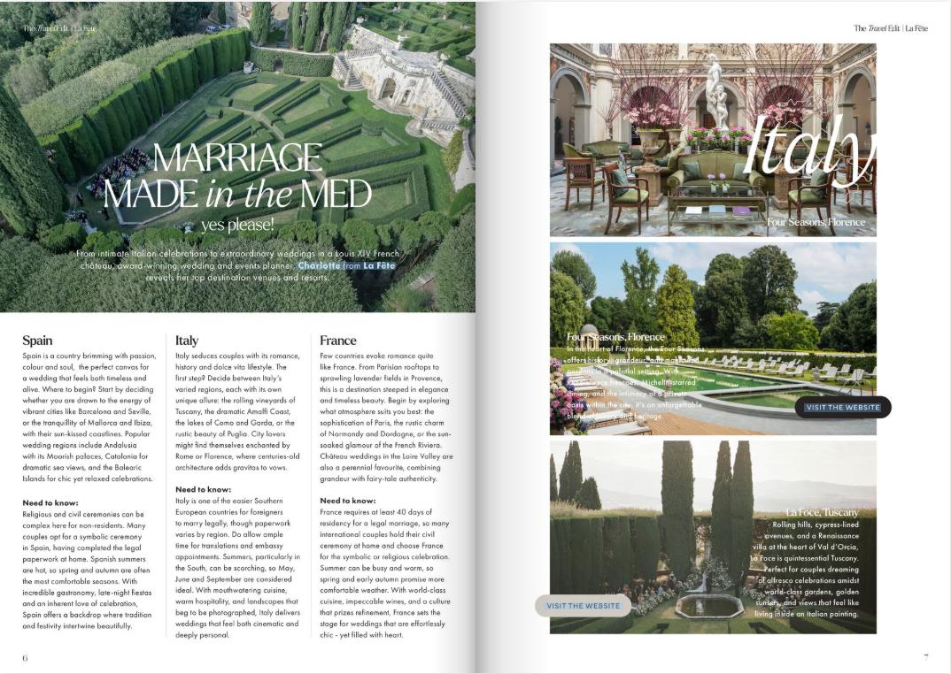 La Fete Featured in The Travel Edit by Bell Bridal Magazine